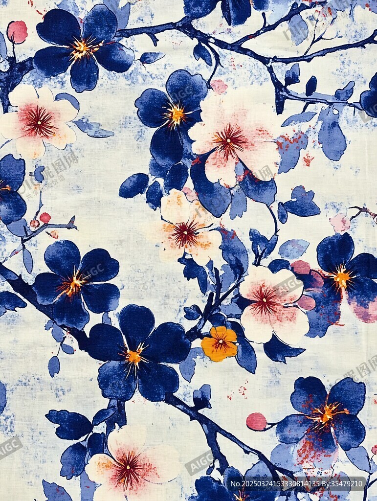 藍(lán)粉花卉水彩圖案紋理