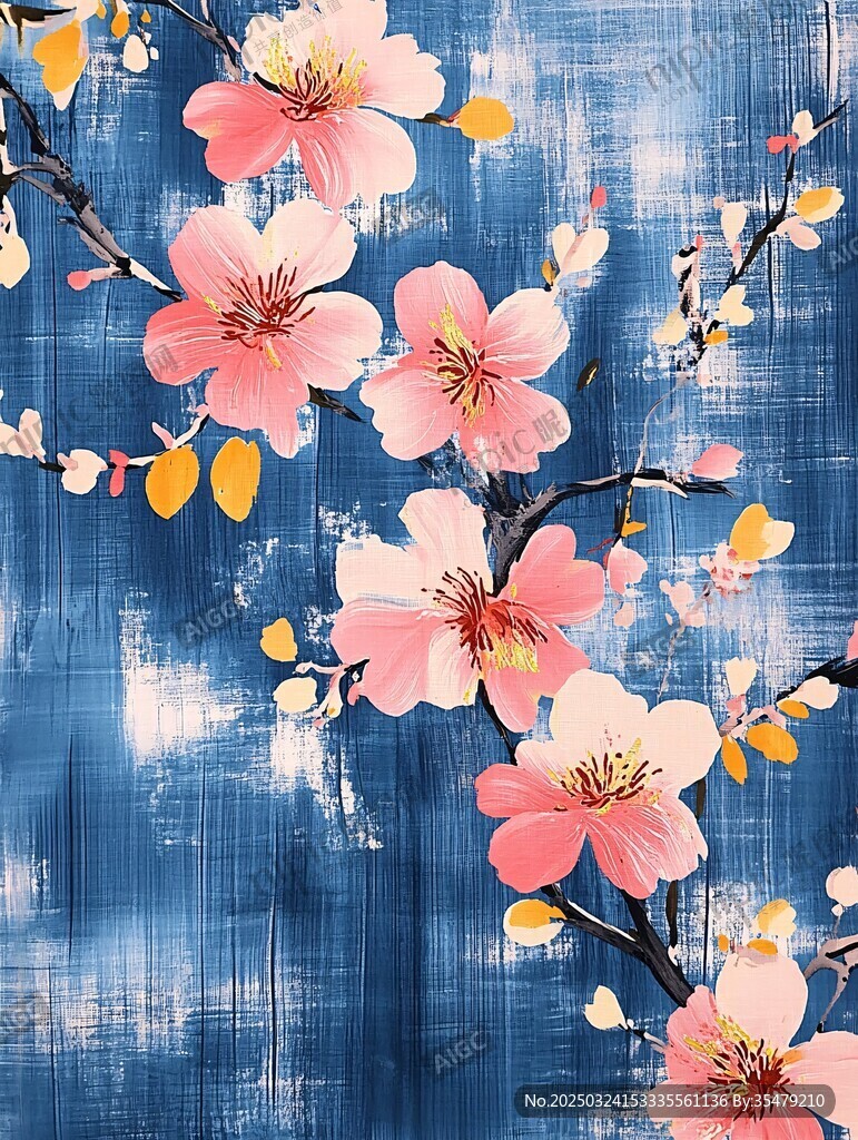 藍色背景上的唯美粉色花卉