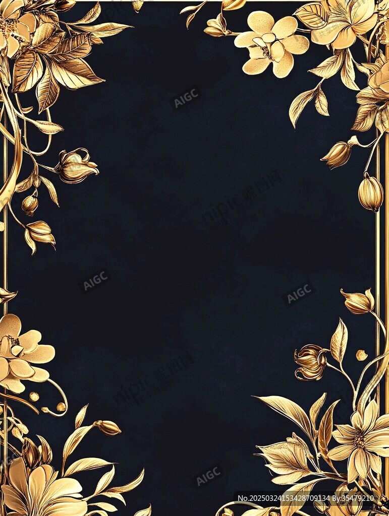黑金花卉邊框裝飾圖案