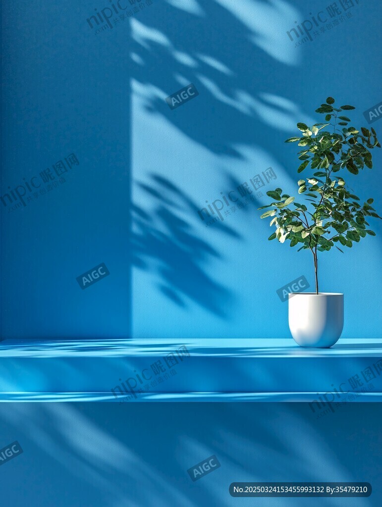 藍色空間中的綠植盆栽