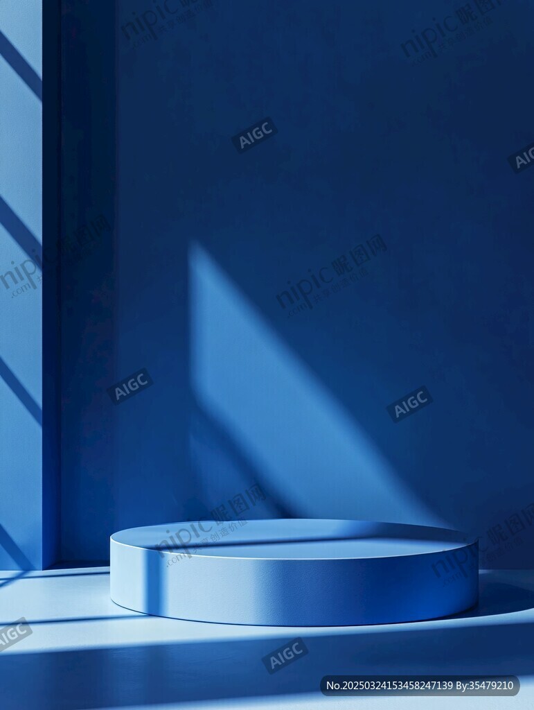 藍色簡約圓形展示臺場景