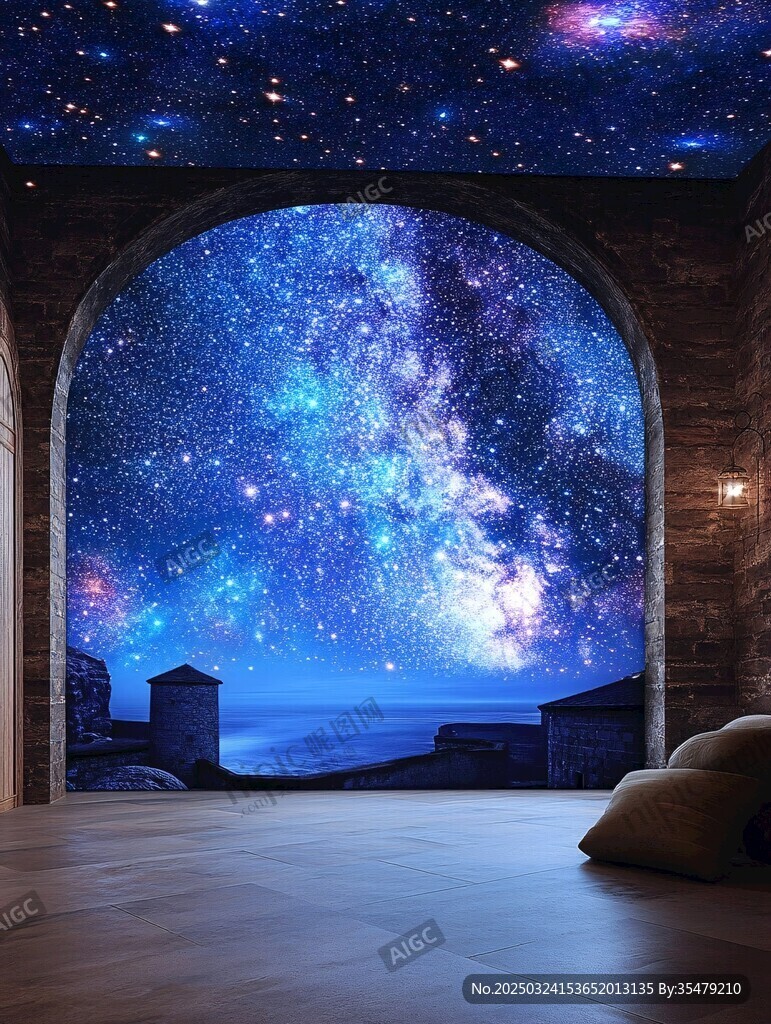 夢幻星空室內(nèi)拱形窗景