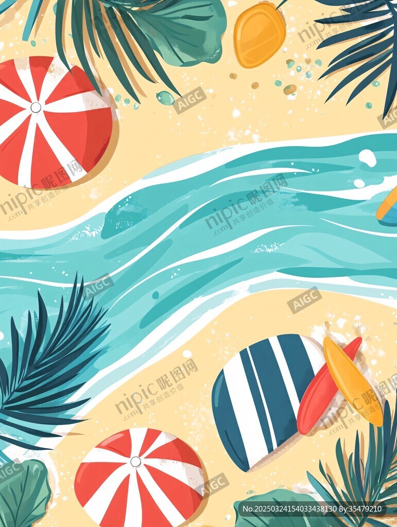 夏日海灘度假場景插畫