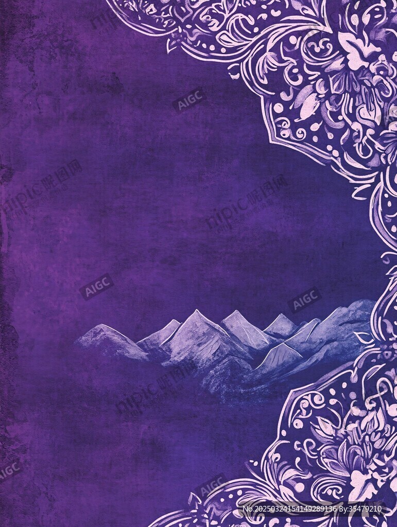 紫色山水花卉裝飾背景圖