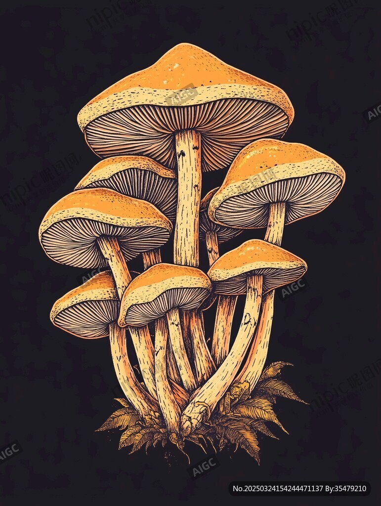 橙色蘑菇群插畫