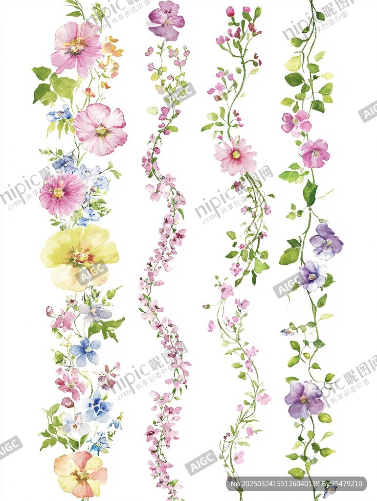 水彩花卉藤蔓裝飾圖案