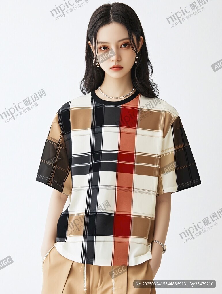 格子短袖女款時(shí)尚T恤