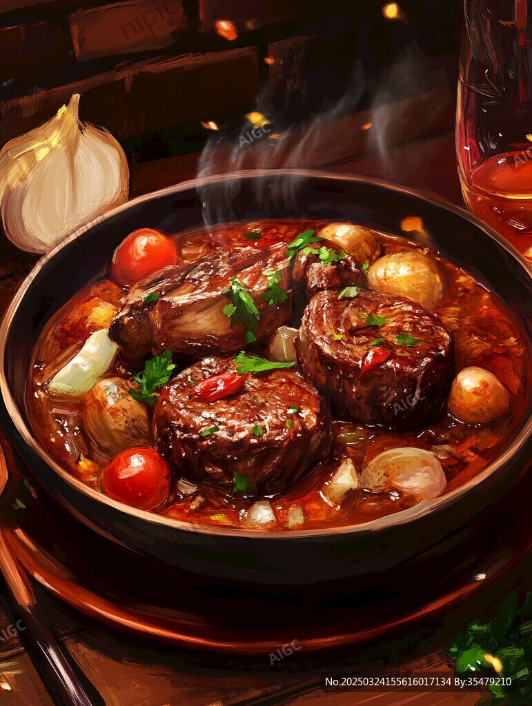 美味燉牛肉鑄鐵鍋佳肴