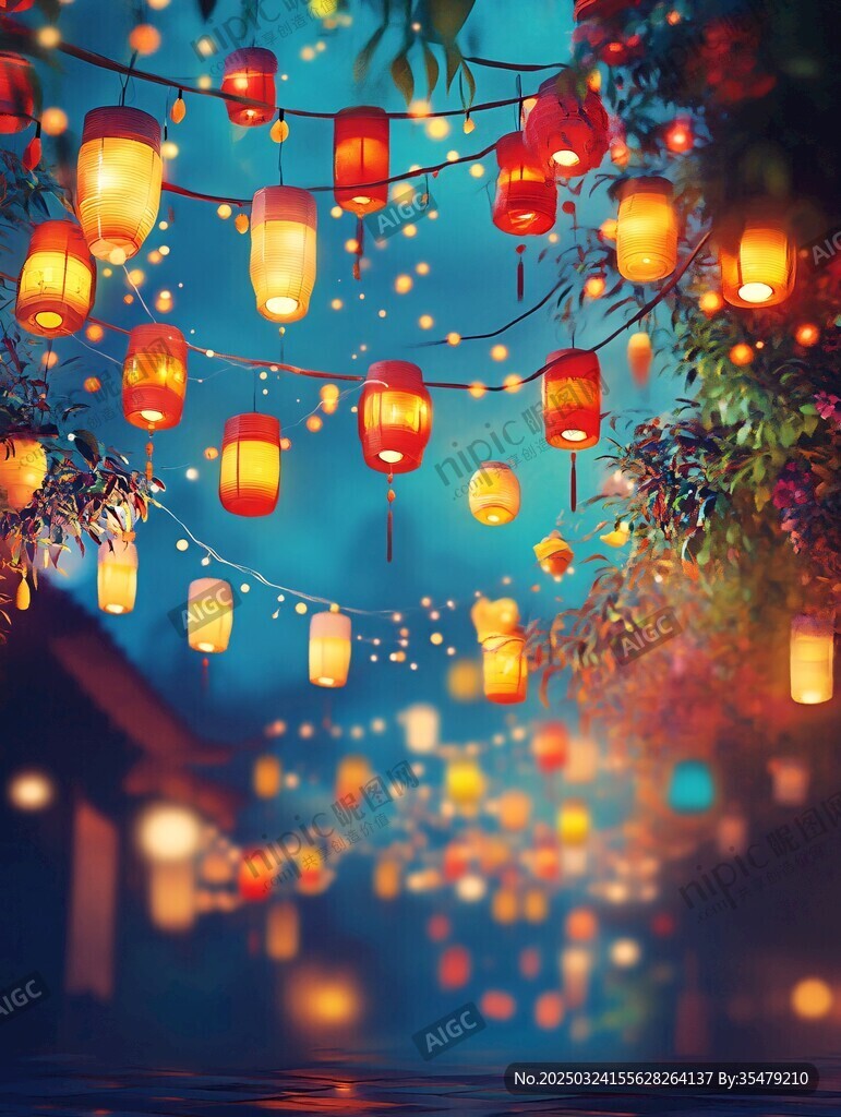 夢(mèng)幻中式燈籠夜景氛圍圖