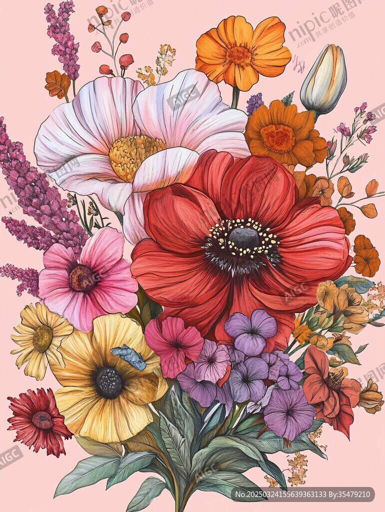 繽紛花卉插畫組合