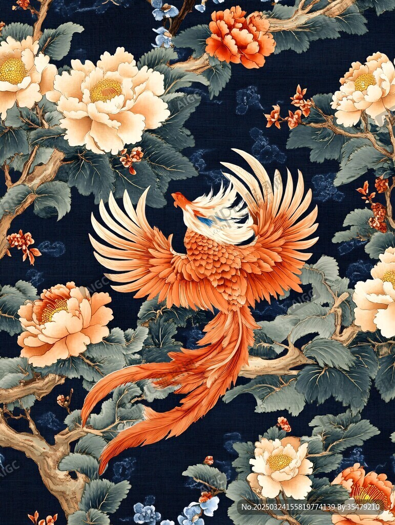 鳳凰牡丹圖 中式傳統(tǒng)紋樣