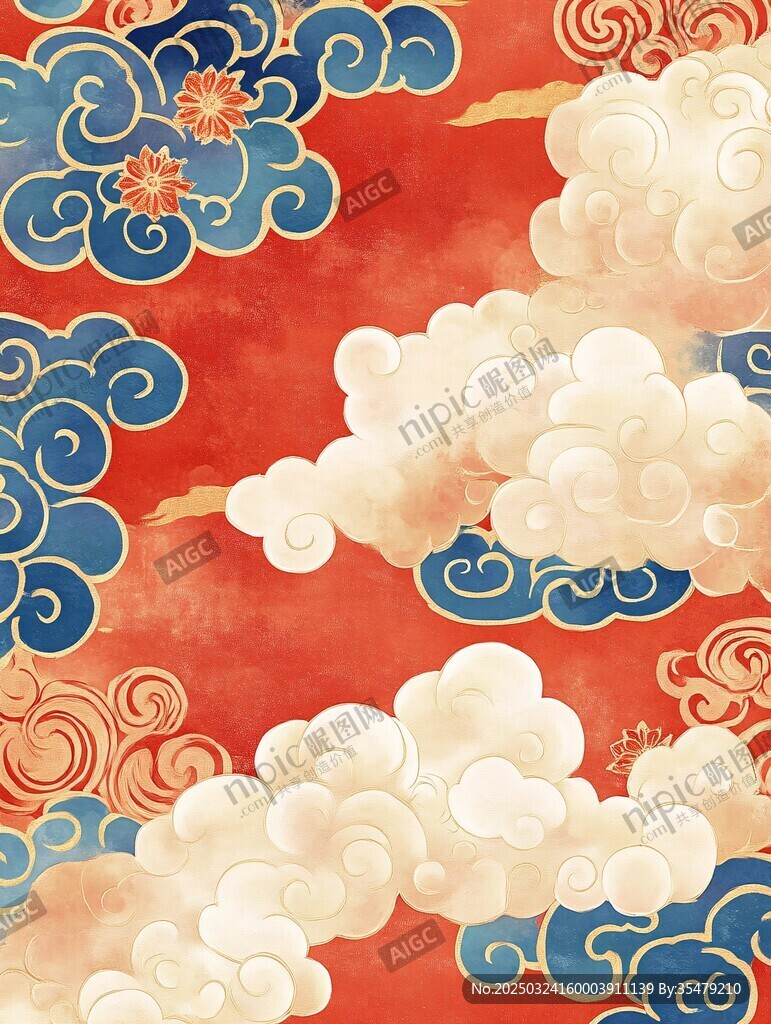 中式祥云紅色背景圖案