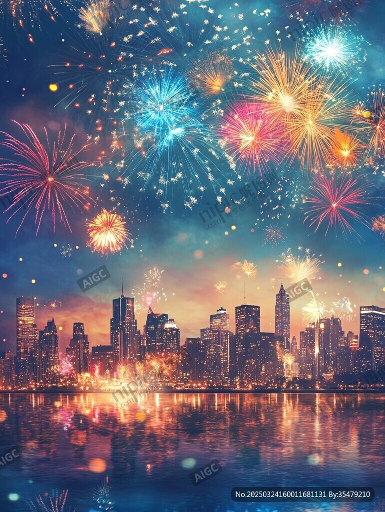 城市夜空絢爛煙花美景