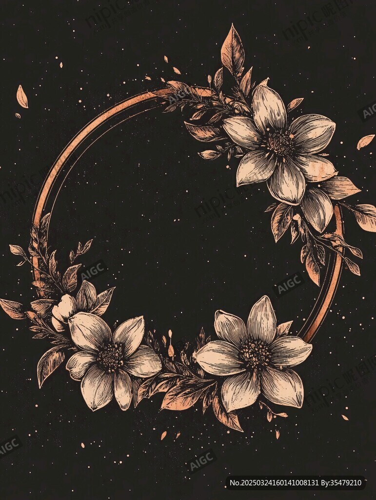 復古花卉環(huán)形裝飾圖案