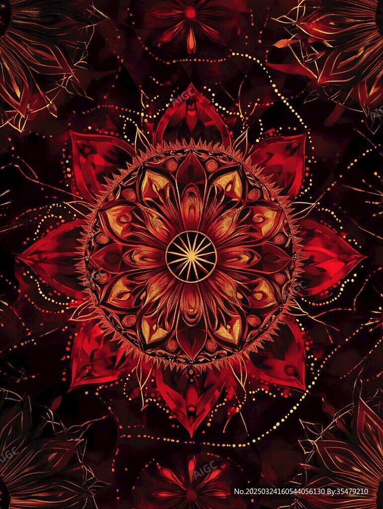 紅色曼陀羅神秘花紋圖案