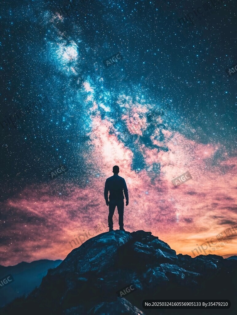 人立山巔仰望璀璨星空