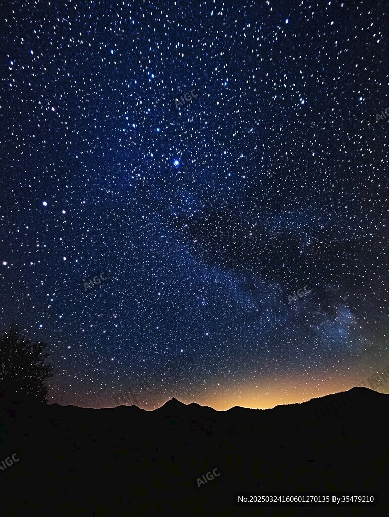 夜空繁星下的山巒美景