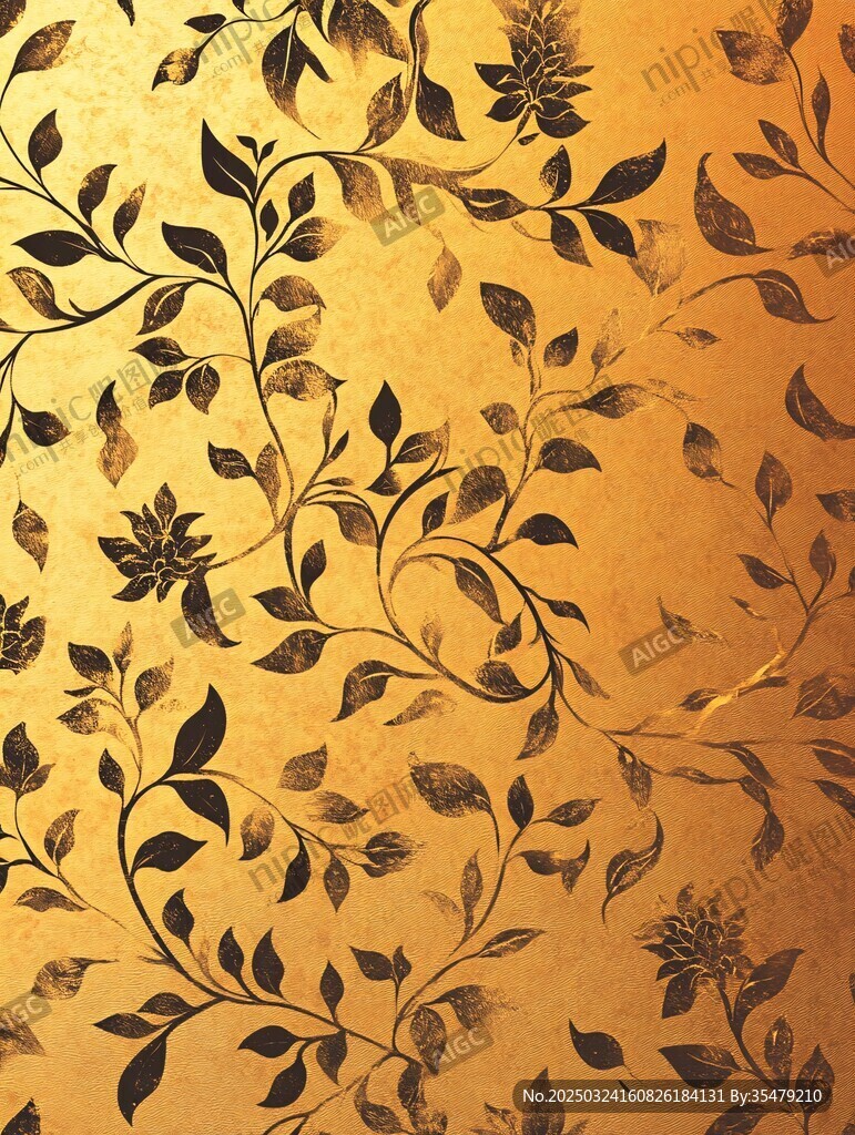 金色花卉藤蔓紋理背景圖