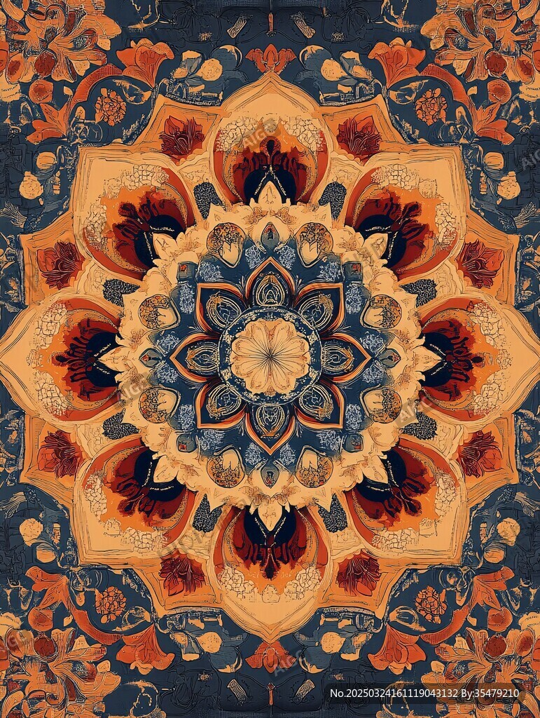 精美復(fù)古曼陀羅花紋圖案