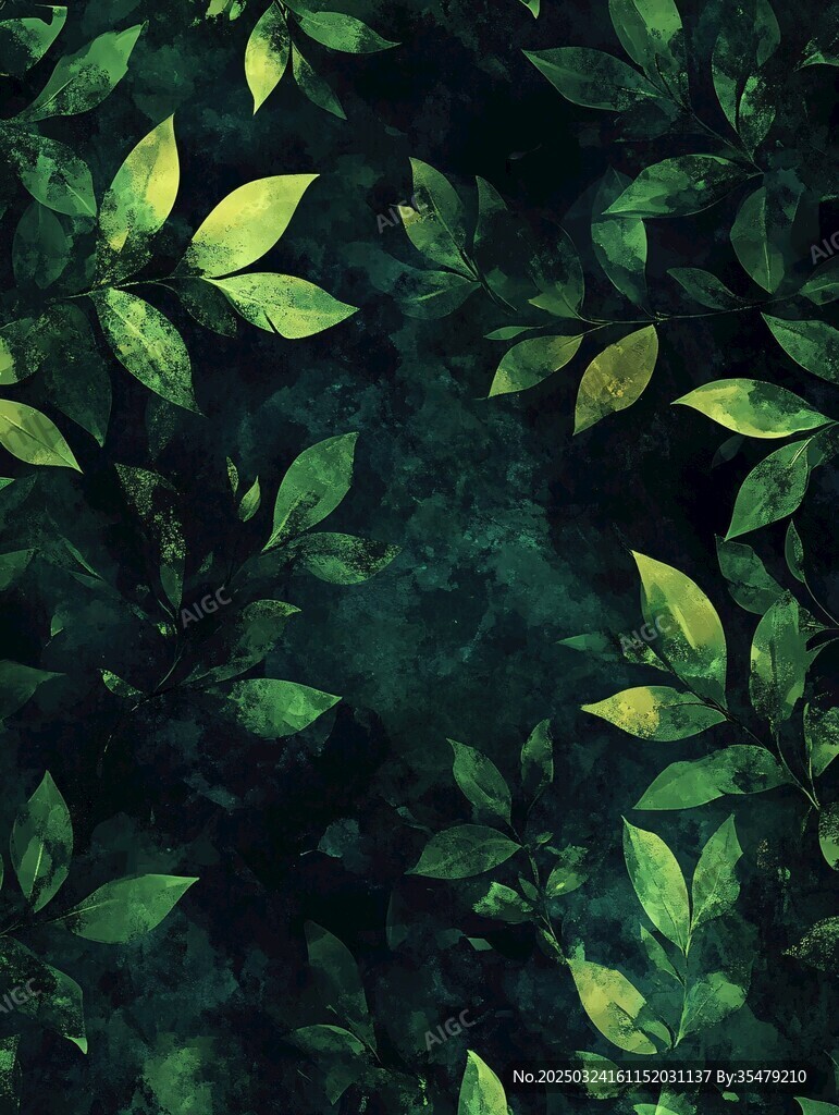 水彩綠葉無縫背景圖案