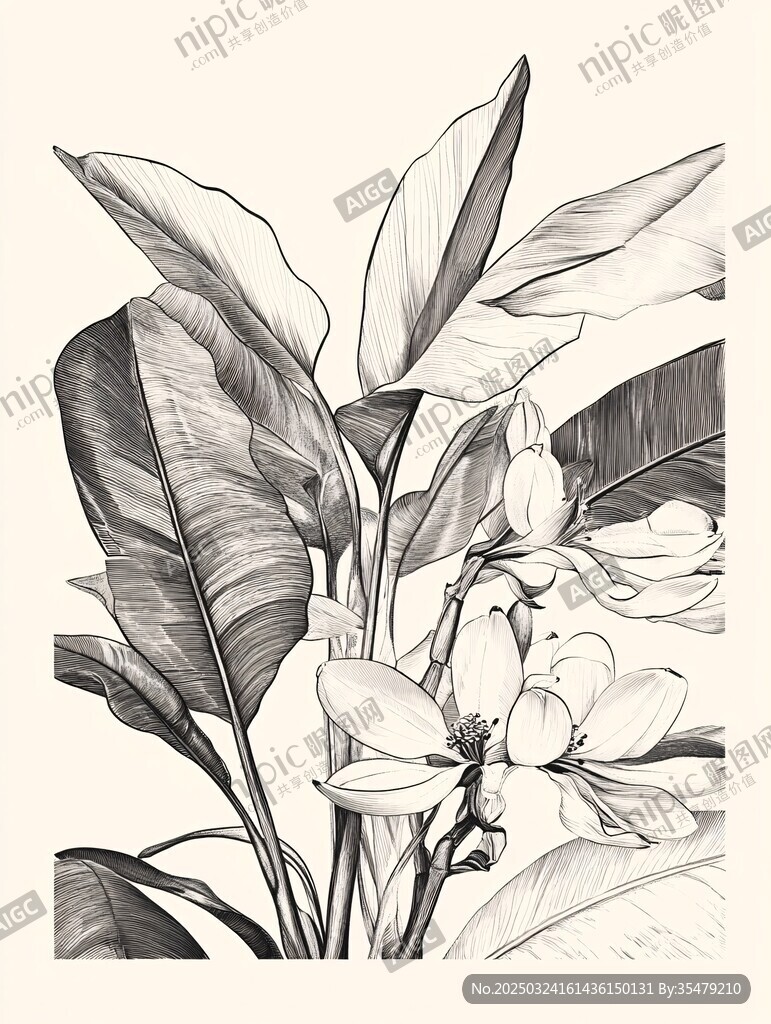黑白手繪花卉植物插畫(huà)