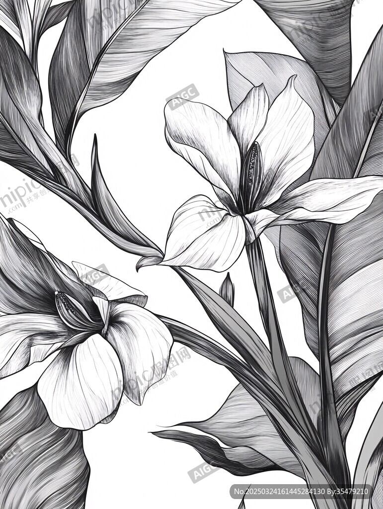黑白花卉植物優(yōu)雅插畫(huà)