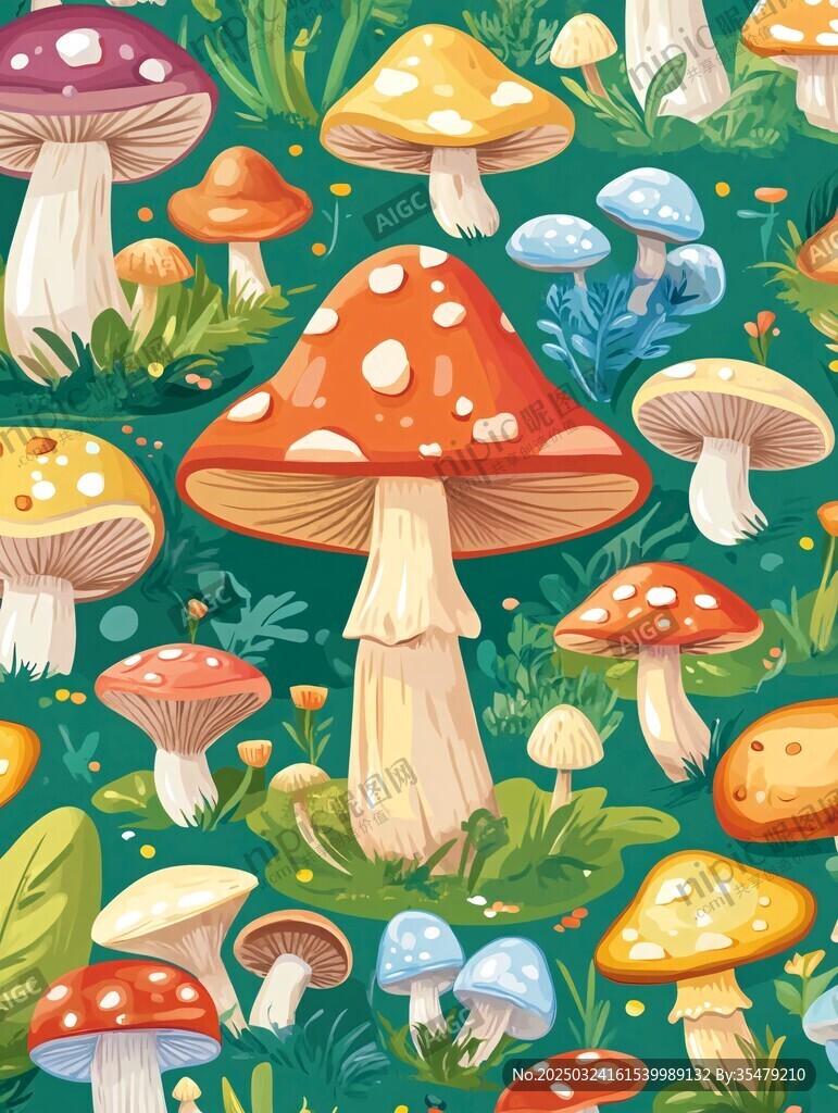 奇幻蘑菇叢林插畫