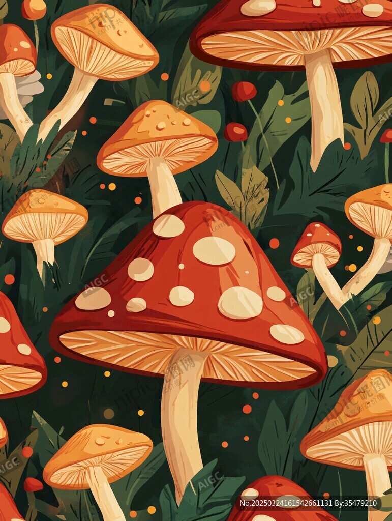 奇幻蘑菇森林插畫圖案