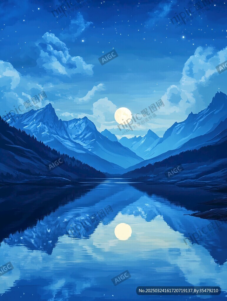 月夜下的靜謐山水風(fēng)光