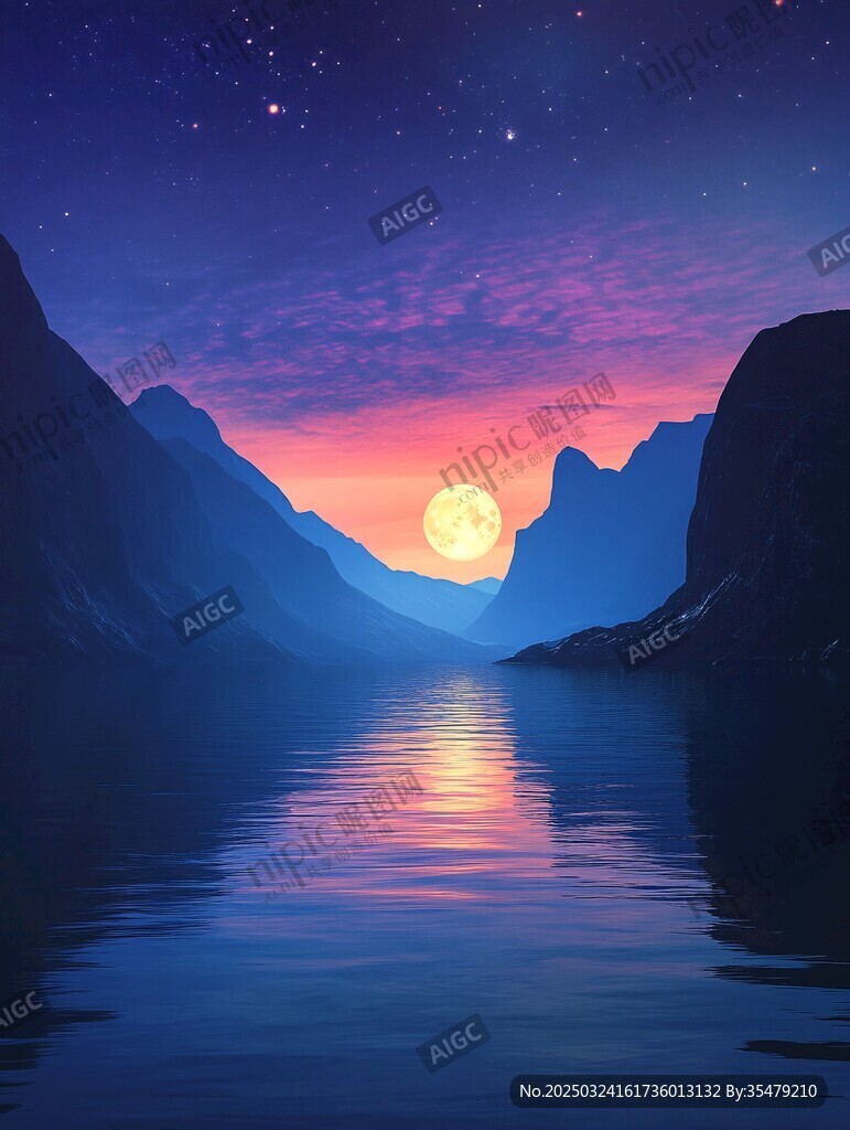 夢(mèng)幻山水間的月夜美景