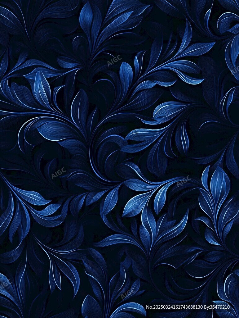 深藍葉紋精美無縫圖案