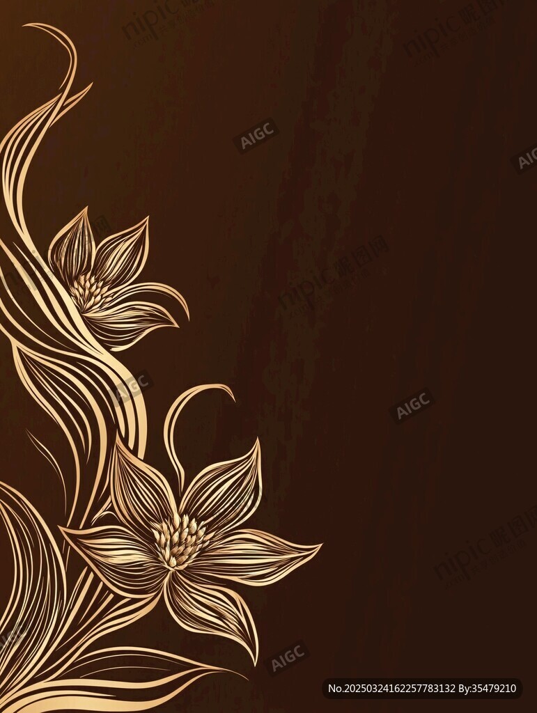 棕色背景上的金色花卉圖案