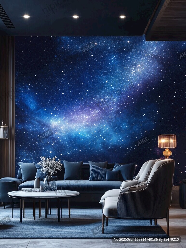 夢幻星空主題客廳背景墻