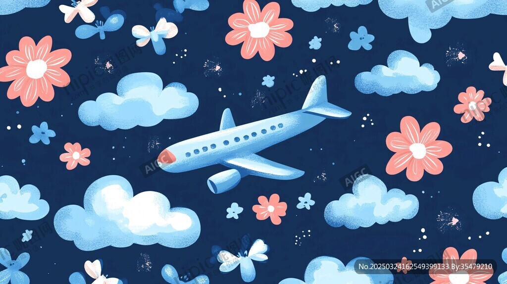 飛機在夢幻天空中飛行