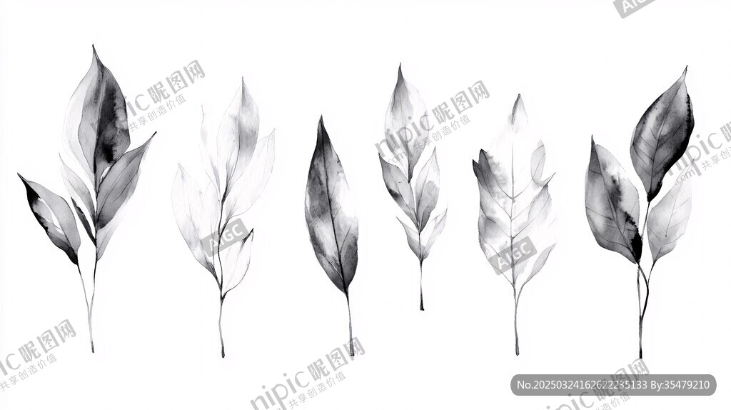 黑白水墨風(fēng)手繪植物葉片