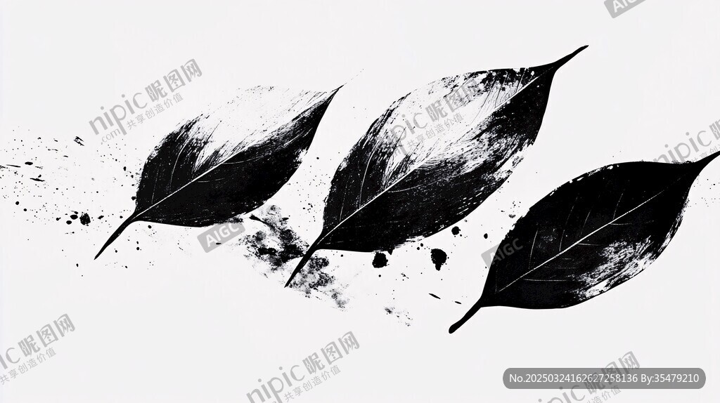 水墨風(fēng)格葉片藝術(shù)插畫(huà)