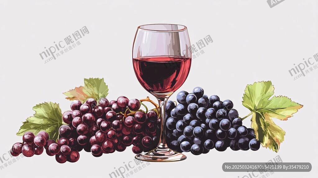 一杯紅酒配新鮮葡萄