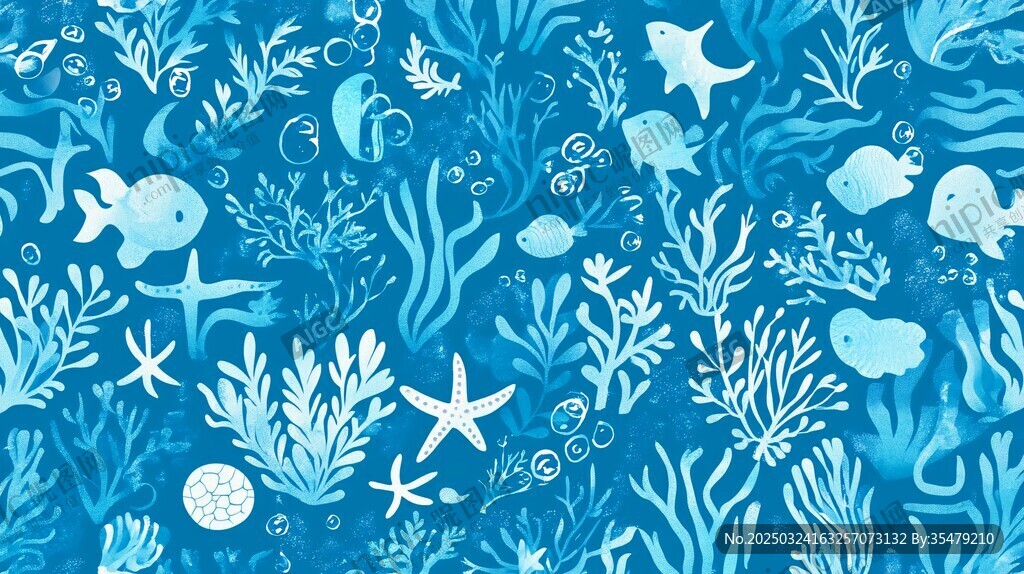 海洋生物夢幻水彩圖案