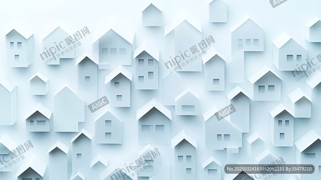 藍(lán)色紙藝風(fēng)房屋圖案背景