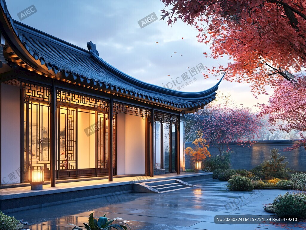 中式庭院黃昏靜謐之景