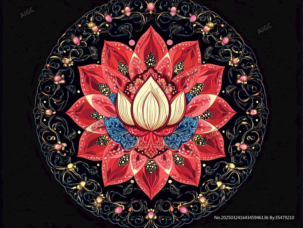 精美蓮花曼陀羅裝飾圖案