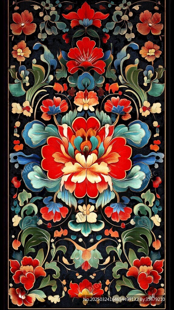 中式傳統花卉刺繡圖案