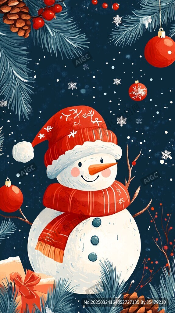 冬日可愛雪人圣誕裝飾圖