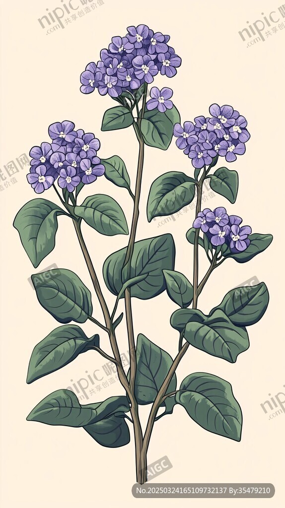 紫色繡球花插畫