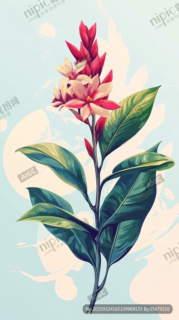 艷麗熱帶花卉插畫