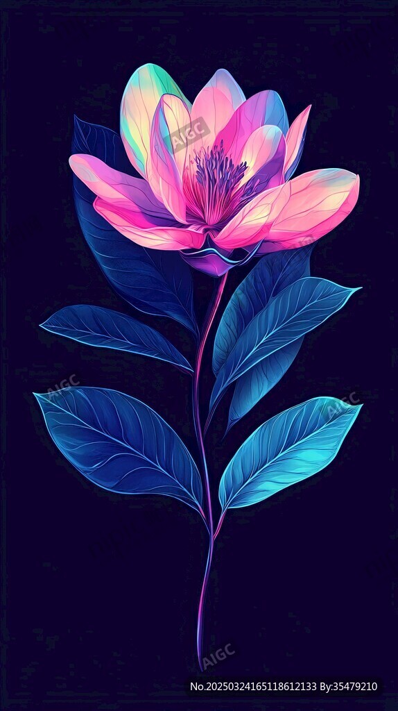 夢幻絢麗花朵插畫