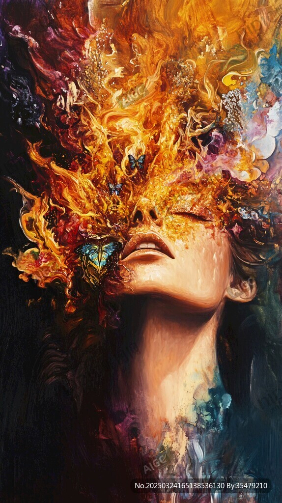 火焰幻彩中的神秘女性