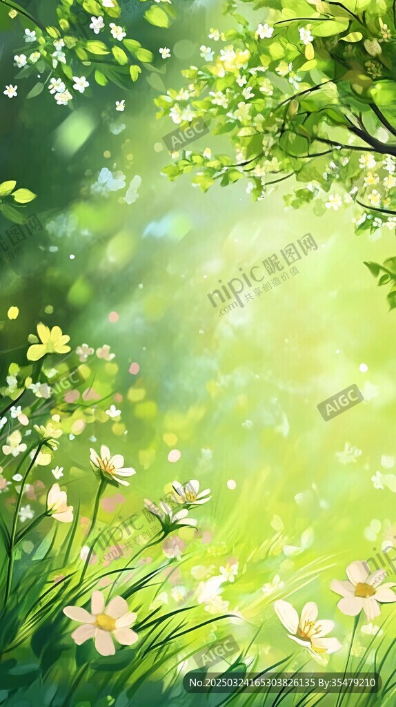 春日爛漫花草間的清新景致
