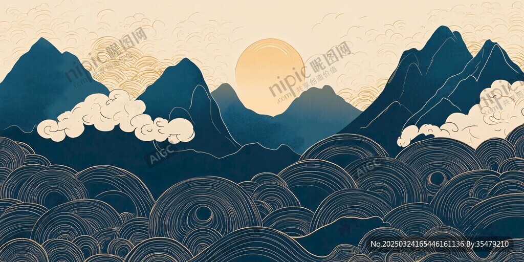 山海映日國(guó)風(fēng)插畫意境美