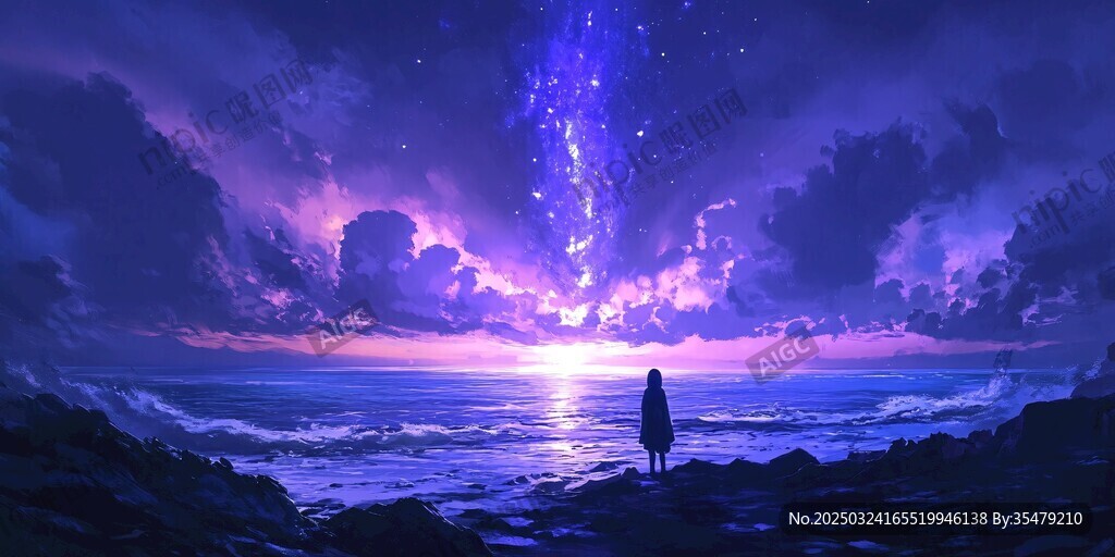 海邊獨(dú)影下的夢幻星空